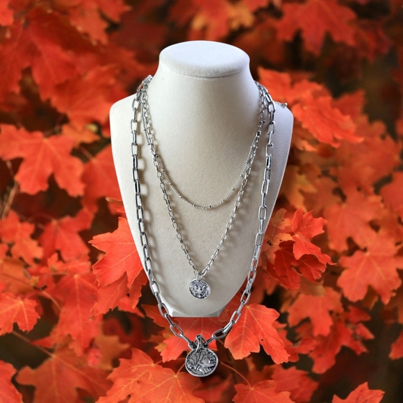 Jewelry - NWOT Antiqued Silver Tone Multi Layered Coin Chain Necklace